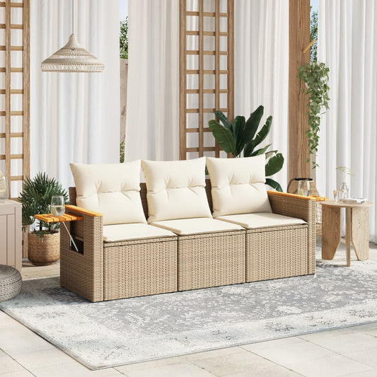 3-delige Loungeset met kussens poly rattan beige is nu te koop bij PeponiXL, paradijselijk wonen!