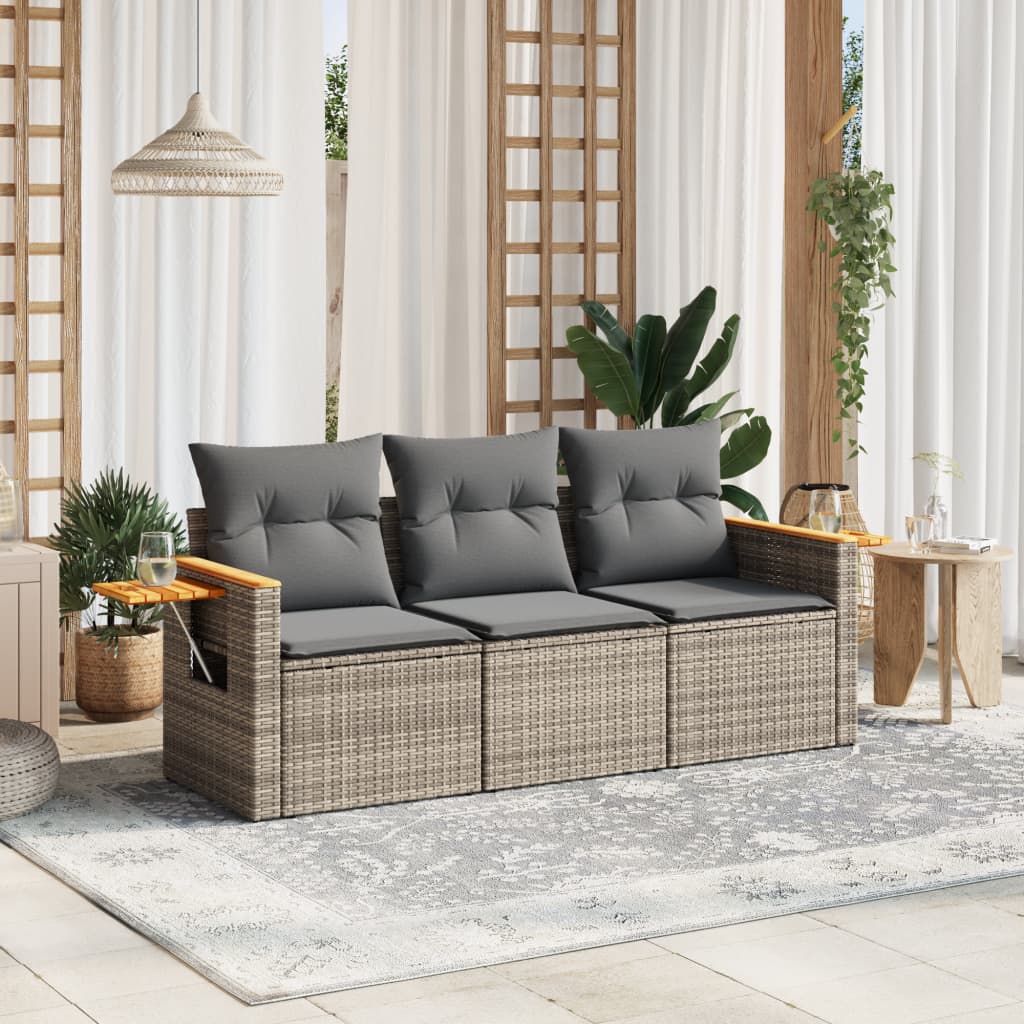 3-delige Loungeset met kussens poly rattan grijs is nu te koop bij PeponiXL, paradijselijk wonen!