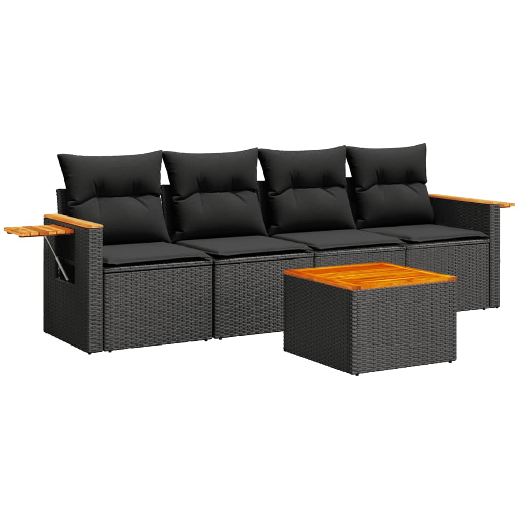 5-delige Loungeset met kussens poly rattan zwart is nu te koop bij PeponiXL, paradijselijk wonen!