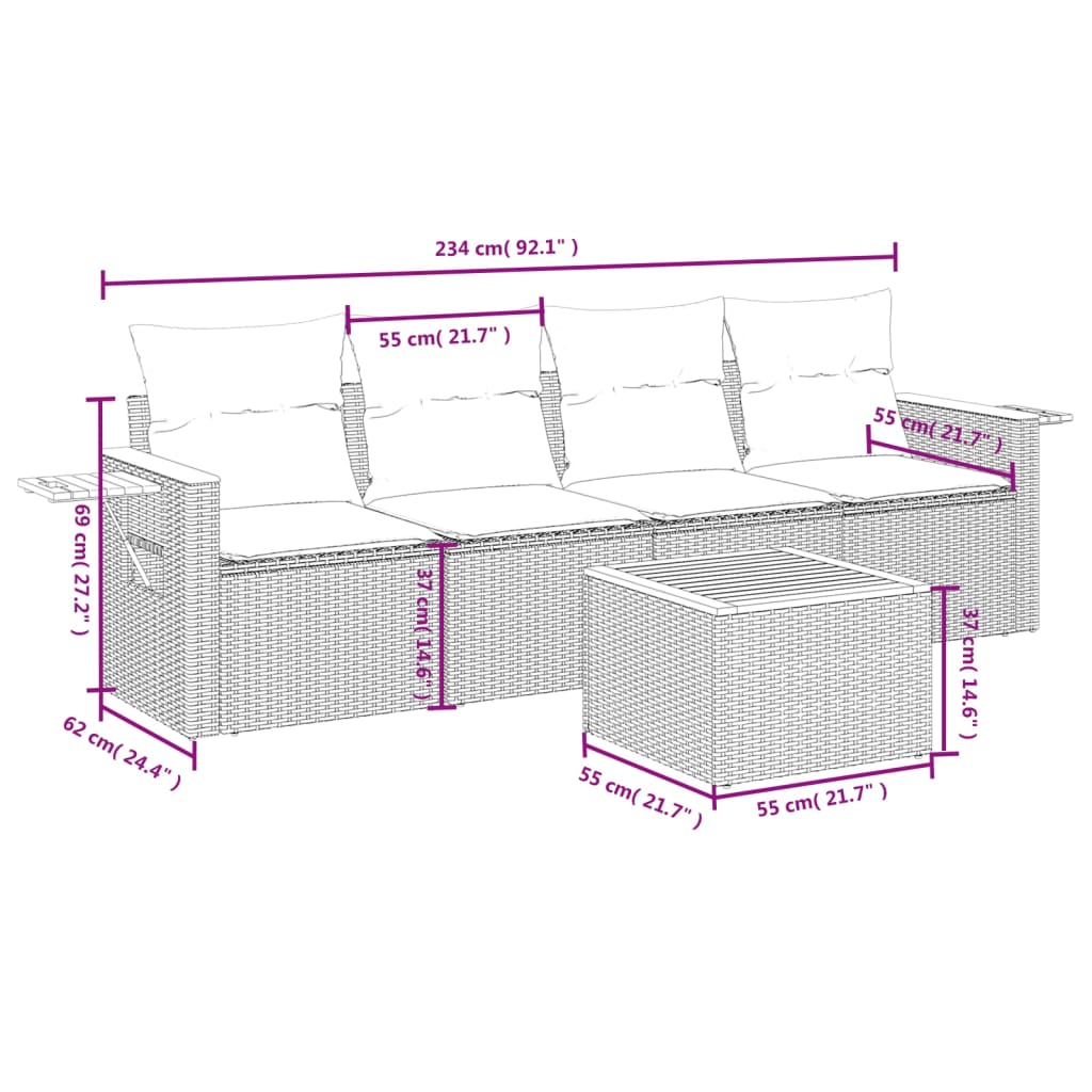 5-delige Loungeset met kussens poly rattan zwart is nu te koop bij PeponiXL, paradijselijk wonen!
