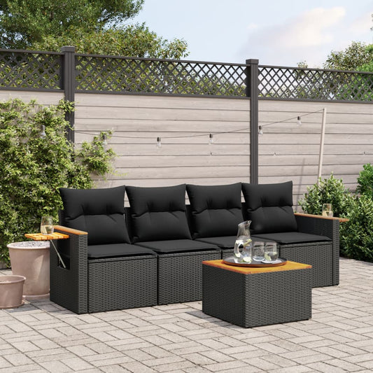 5-delige Loungeset met kussens poly rattan zwart is nu te koop bij PeponiXL, paradijselijk wonen!