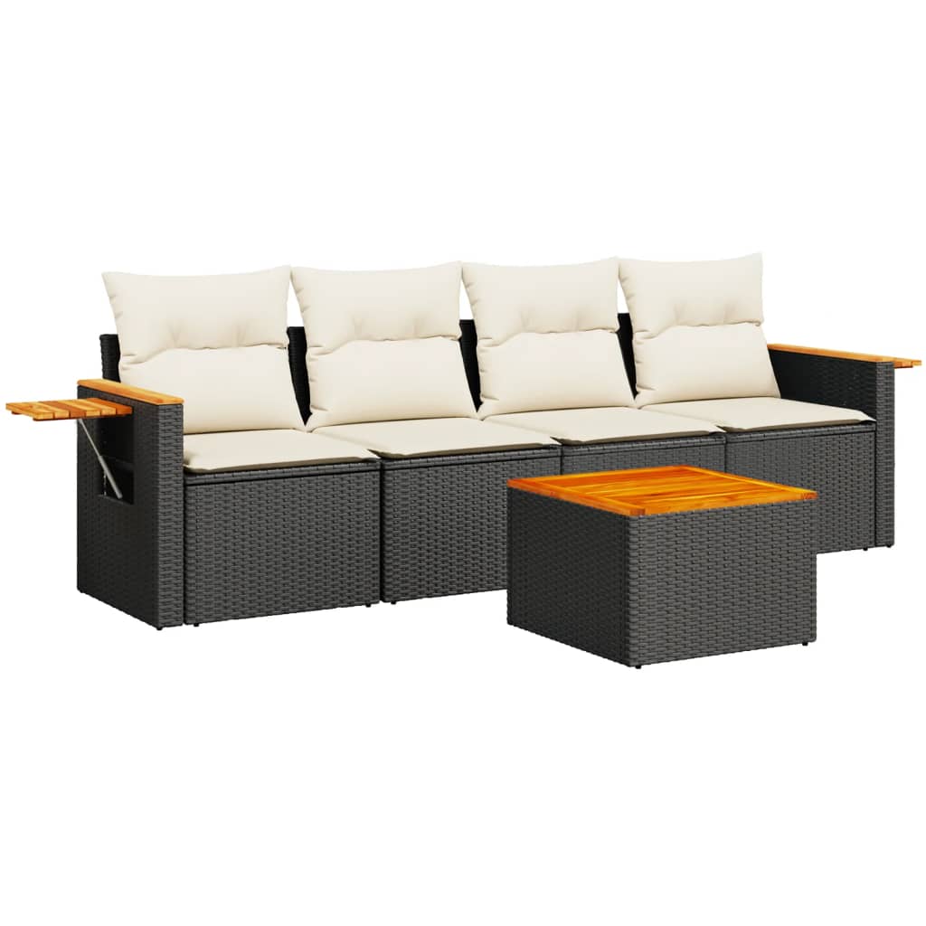 5-delige Loungeset met kussens poly rattan zwart is nu te koop bij PeponiXL, paradijselijk wonen!