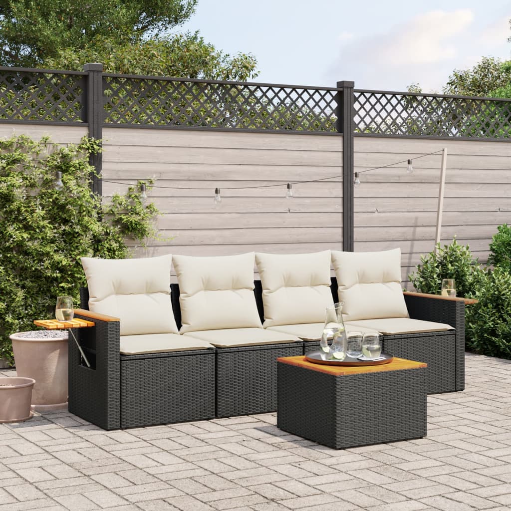 5-delige Loungeset met kussens poly rattan zwart is nu te koop bij PeponiXL, paradijselijk wonen!