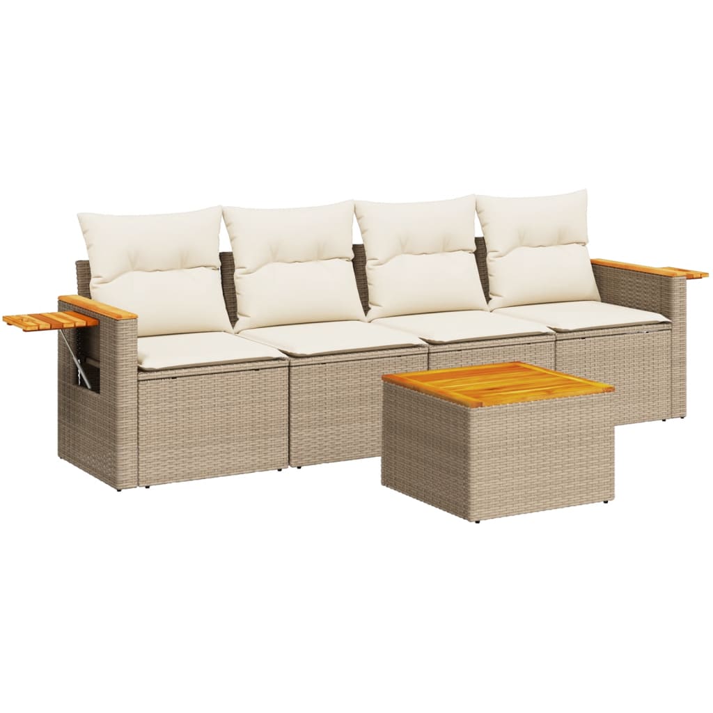 5-delige Loungeset met kussens poly rattan beige is nu te koop bij PeponiXL, paradijselijk wonen!