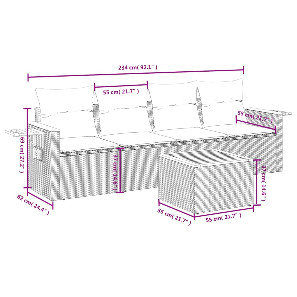 5-delige Loungeset met kussens poly rattan beige is nu te koop bij PeponiXL, paradijselijk wonen!