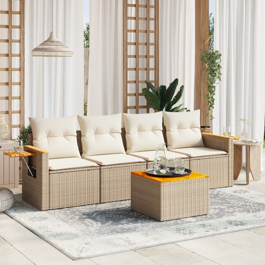 5-delige Loungeset met kussens poly rattan beige is nu te koop bij PeponiXL, paradijselijk wonen!
