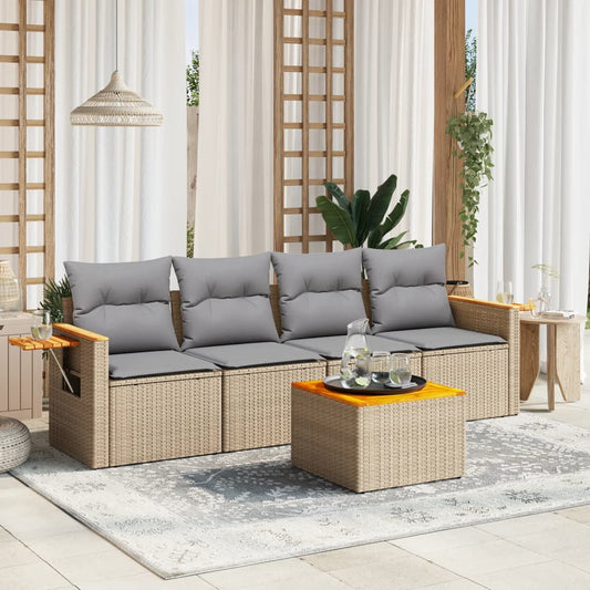 5-delige Loungeset met kussens poly rattan beige is nu te koop bij PeponiXL, paradijselijk wonen!