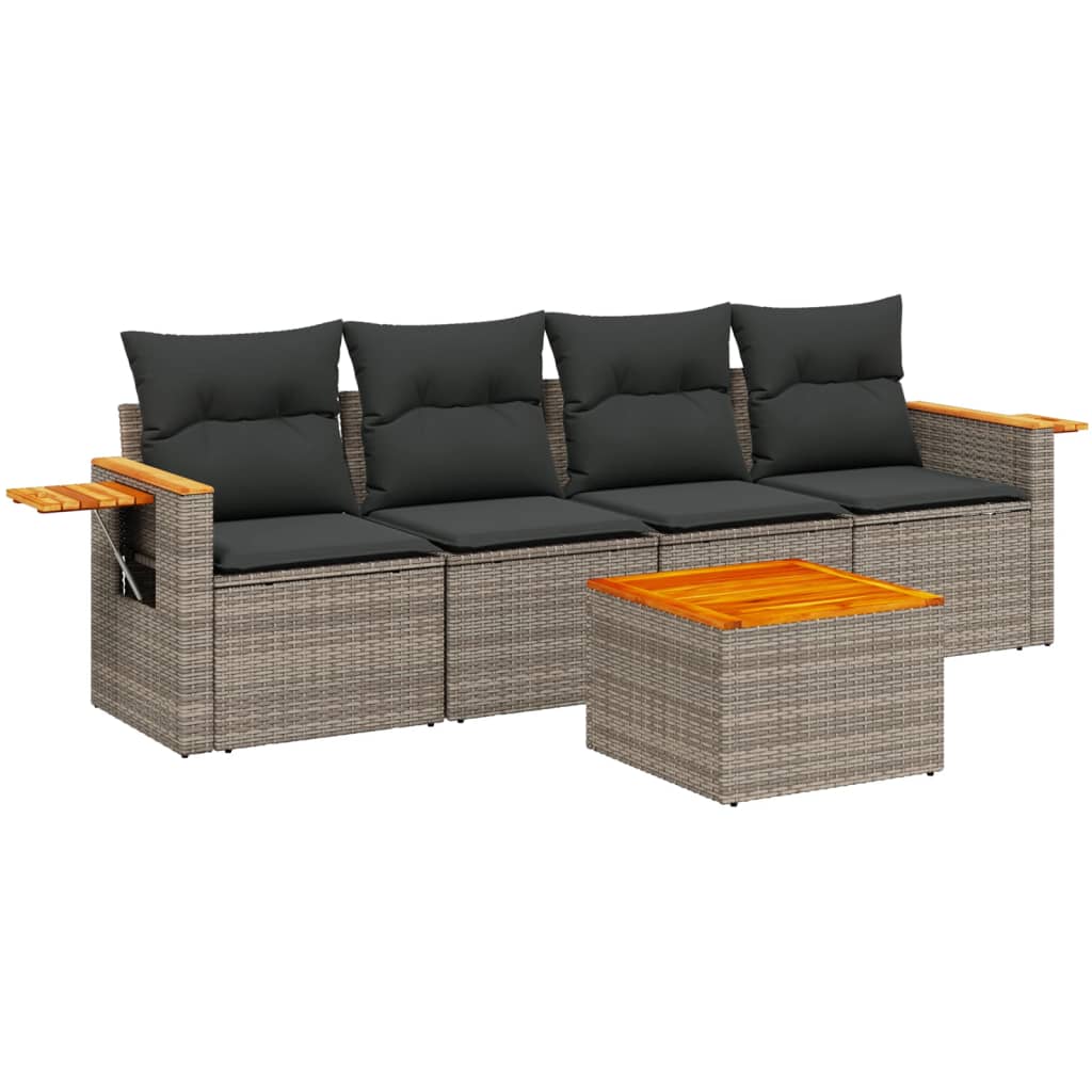 5-delige Loungeset met kussens poly rattan grijs is nu te koop bij PeponiXL, paradijselijk wonen!