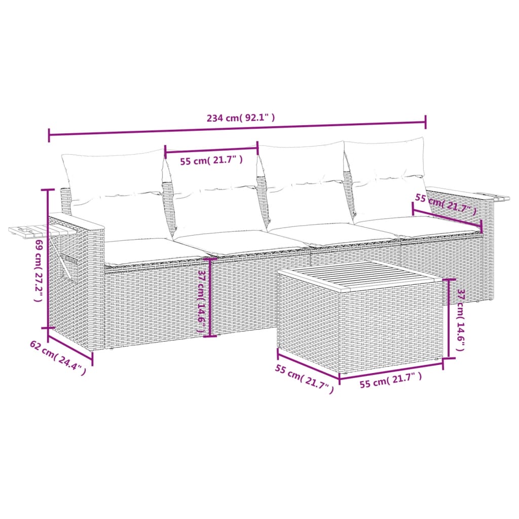 5-delige Loungeset met kussens poly rattan grijs is nu te koop bij PeponiXL, paradijselijk wonen!
