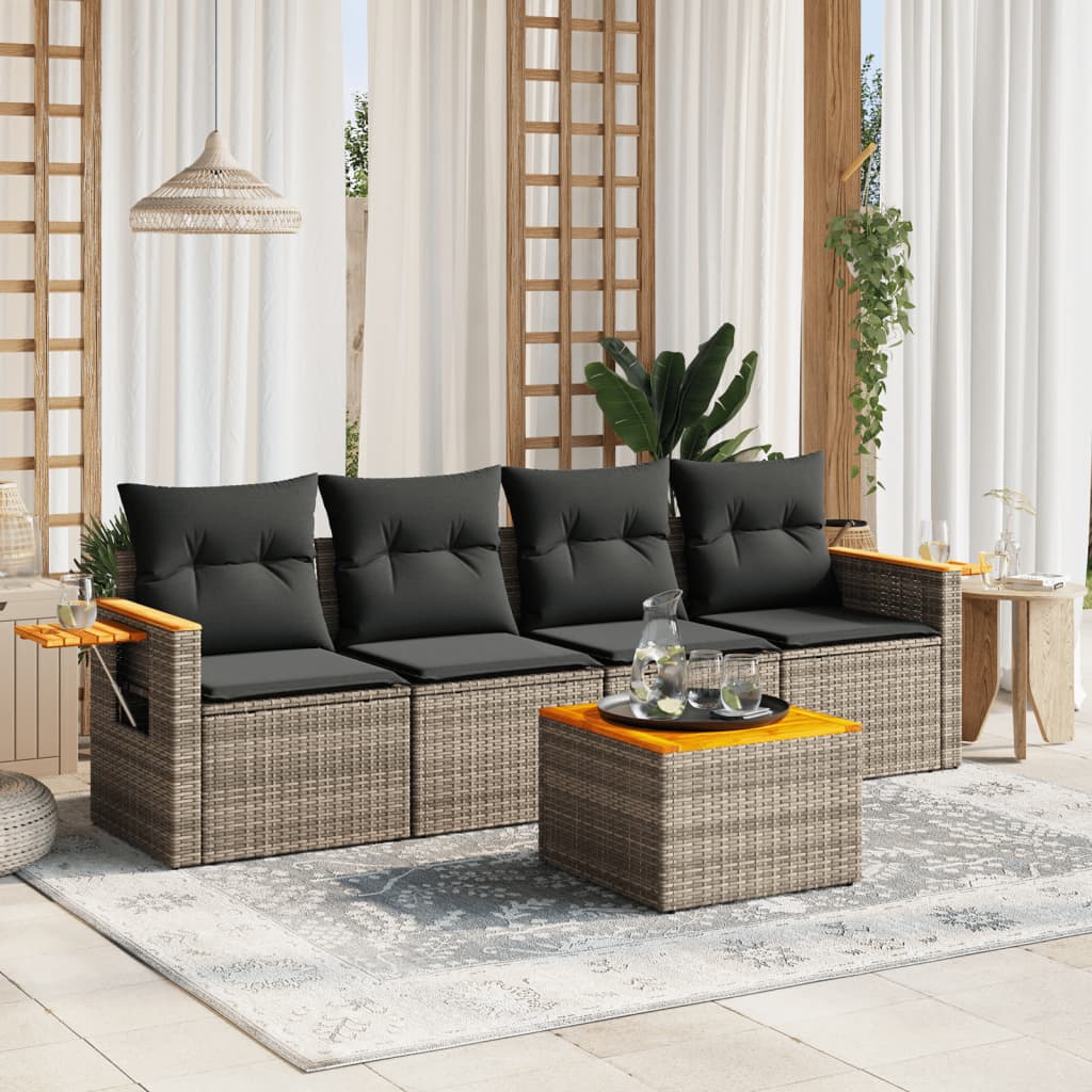5-delige Loungeset met kussens poly rattan grijs is nu te koop bij PeponiXL, paradijselijk wonen!