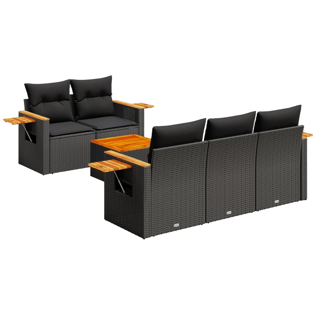 6-delige Loungeset met kussens poly rattan zwart is nu te koop bij PeponiXL, paradijselijk wonen!