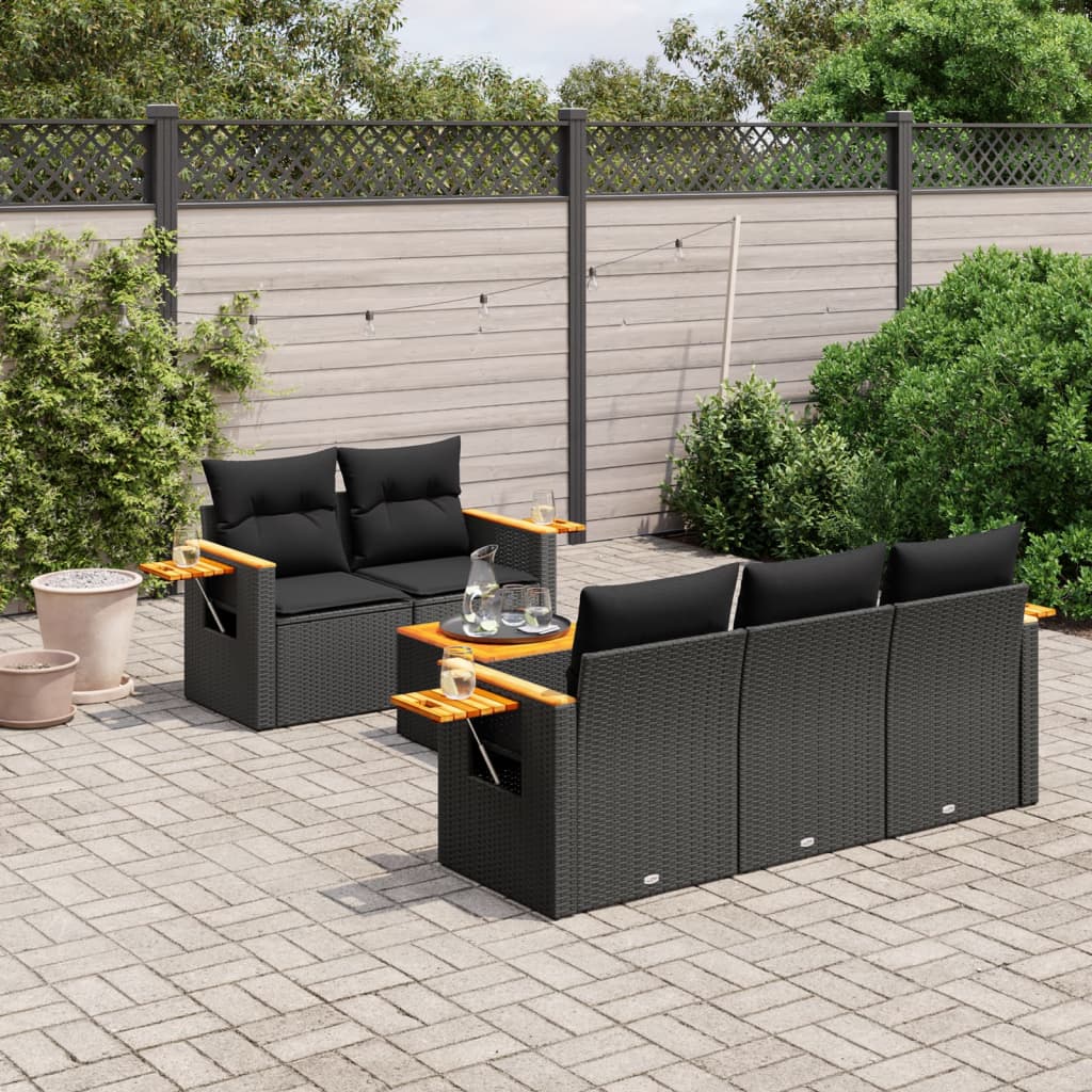 6-delige Loungeset met kussens poly rattan zwart is nu te koop bij PeponiXL, paradijselijk wonen!