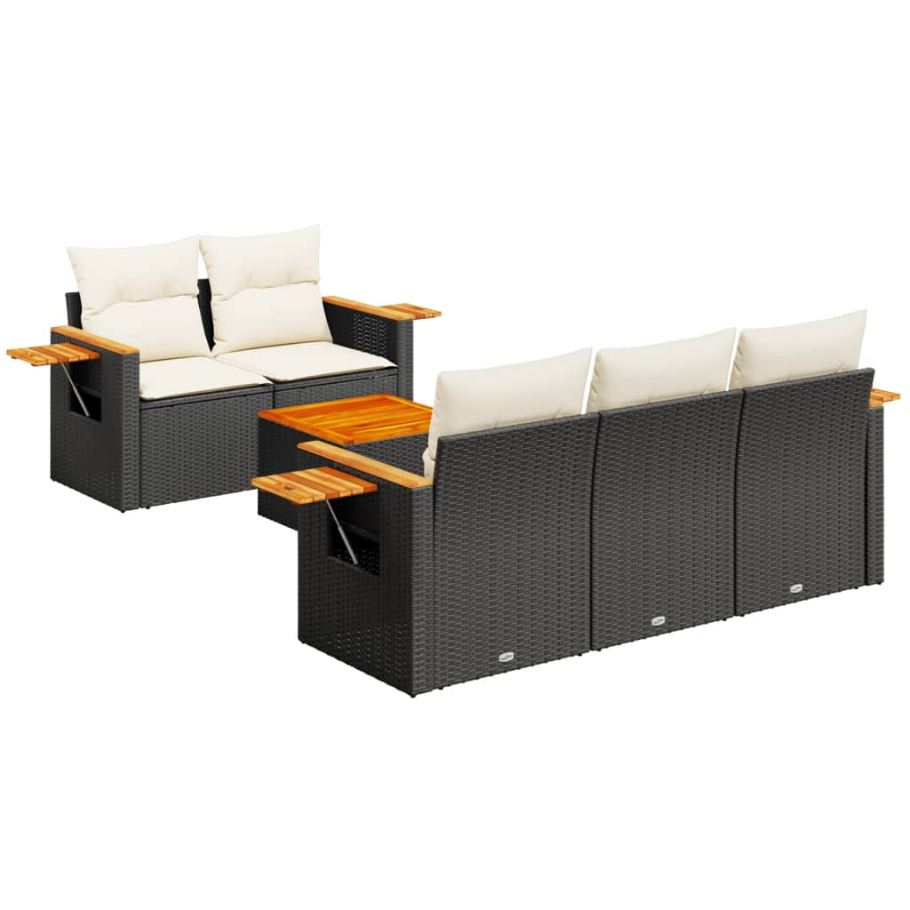 6-delige Loungeset met kussens poly rattan zwart is nu te koop bij PeponiXL, paradijselijk wonen!