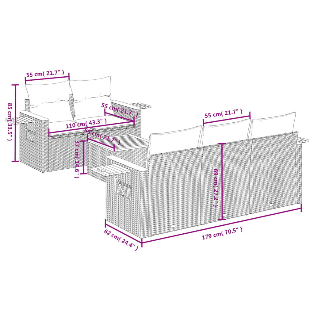 6-delige Loungeset met kussens poly rattan zwart is nu te koop bij PeponiXL, paradijselijk wonen!