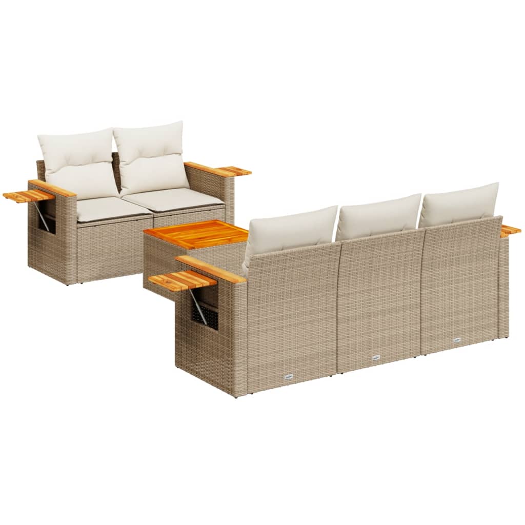 6-delige Loungeset met kussens poly rattan beige is nu te koop bij PeponiXL, paradijselijk wonen!