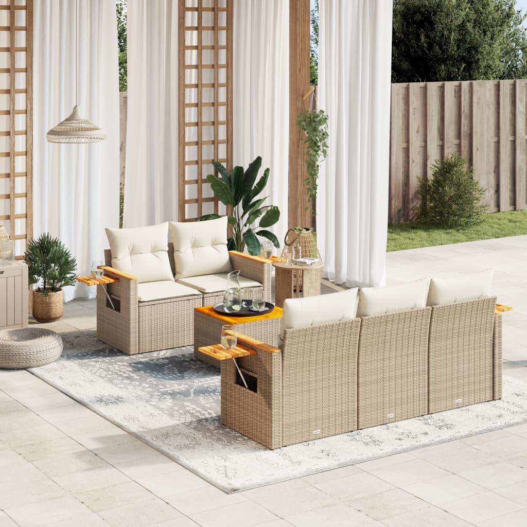 6-delige Loungeset met kussens poly rattan beige is nu te koop bij PeponiXL, paradijselijk wonen!