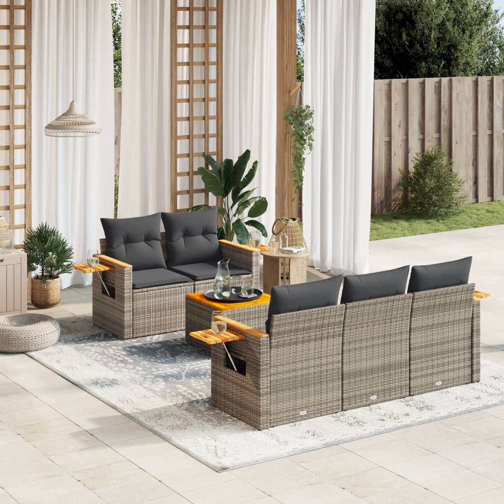 6-delige Loungeset met kussens poly rattan grijs is nu te koop bij PeponiXL, paradijselijk wonen!