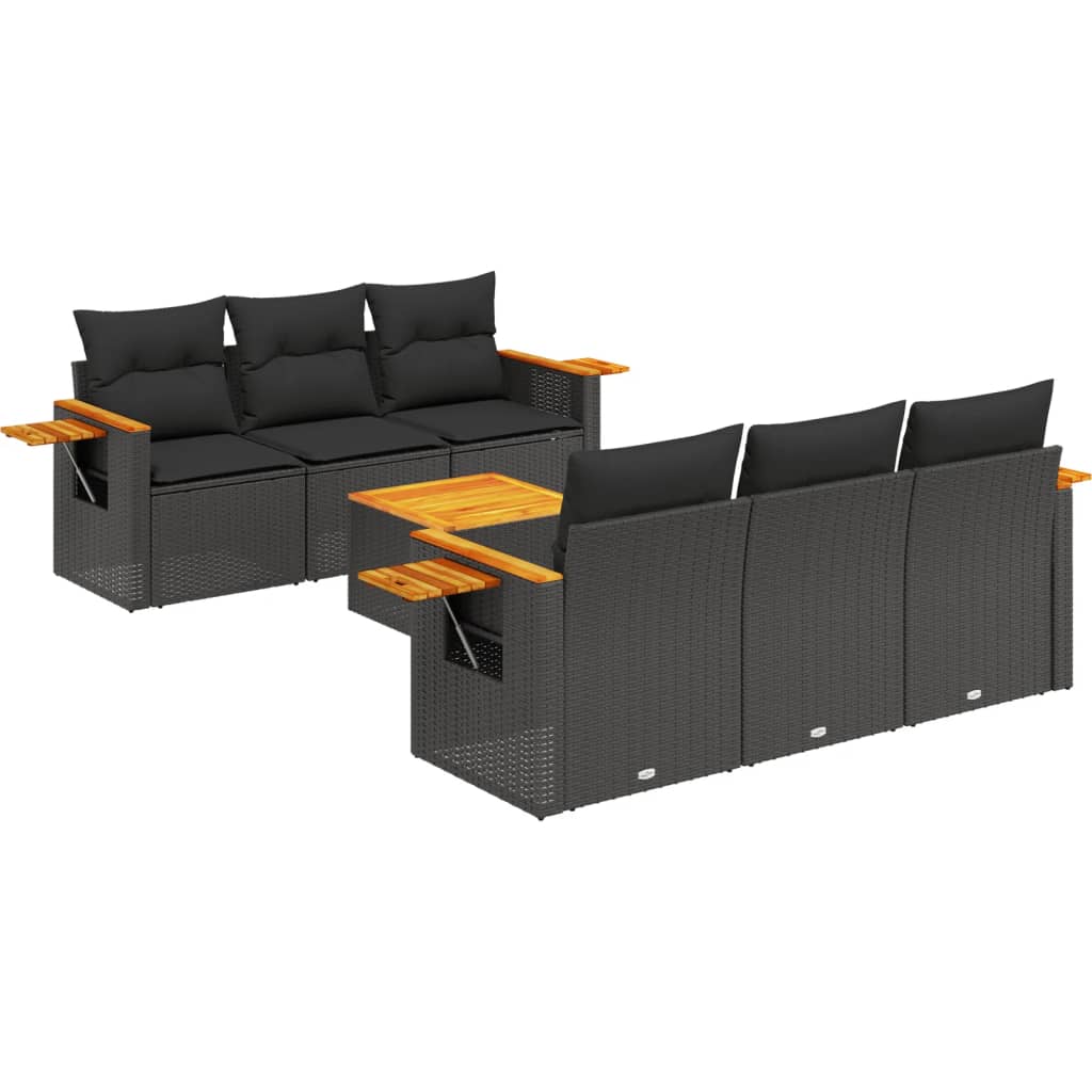 7-delige Loungeset met kussens poly rattan zwart is nu te koop bij PeponiXL, paradijselijk wonen!