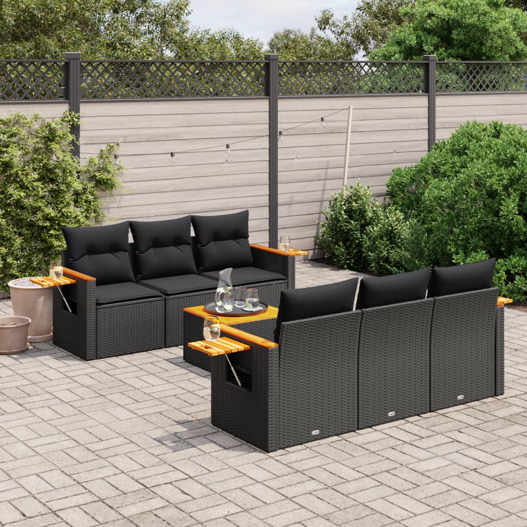 7-delige Loungeset met kussens poly rattan zwart is nu te koop bij PeponiXL, paradijselijk wonen!