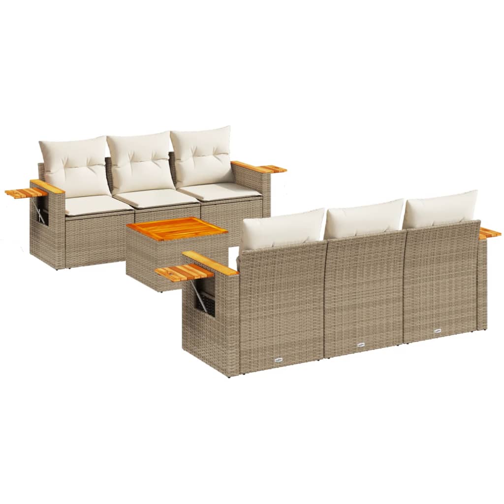 7-delige Loungeset met kussens poly rattan beige is nu te koop bij PeponiXL, paradijselijk wonen!