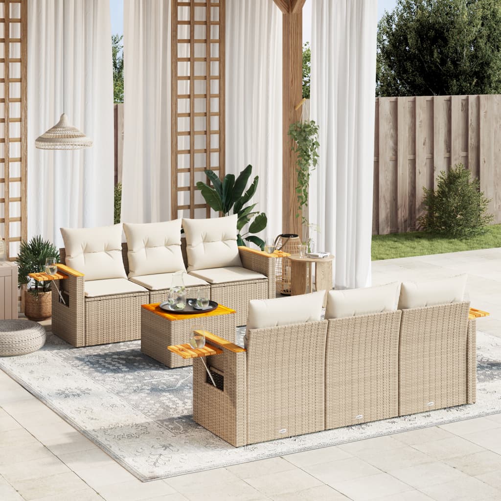 7-delige Loungeset met kussens poly rattan beige is nu te koop bij PeponiXL, paradijselijk wonen!