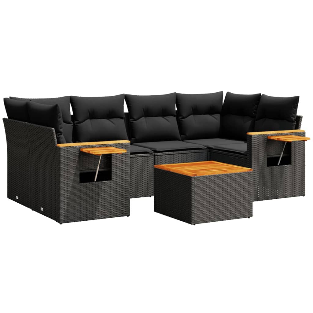 7-delige Loungeset met kussens poly rattan zwart is nu te koop bij PeponiXL, paradijselijk wonen!