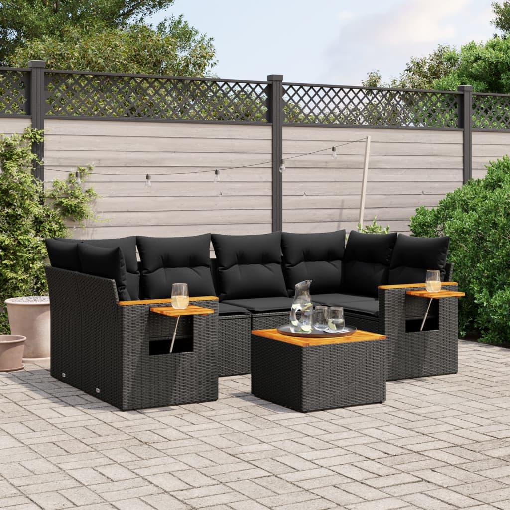 7-delige Loungeset met kussens poly rattan zwart is nu te koop bij PeponiXL, paradijselijk wonen!