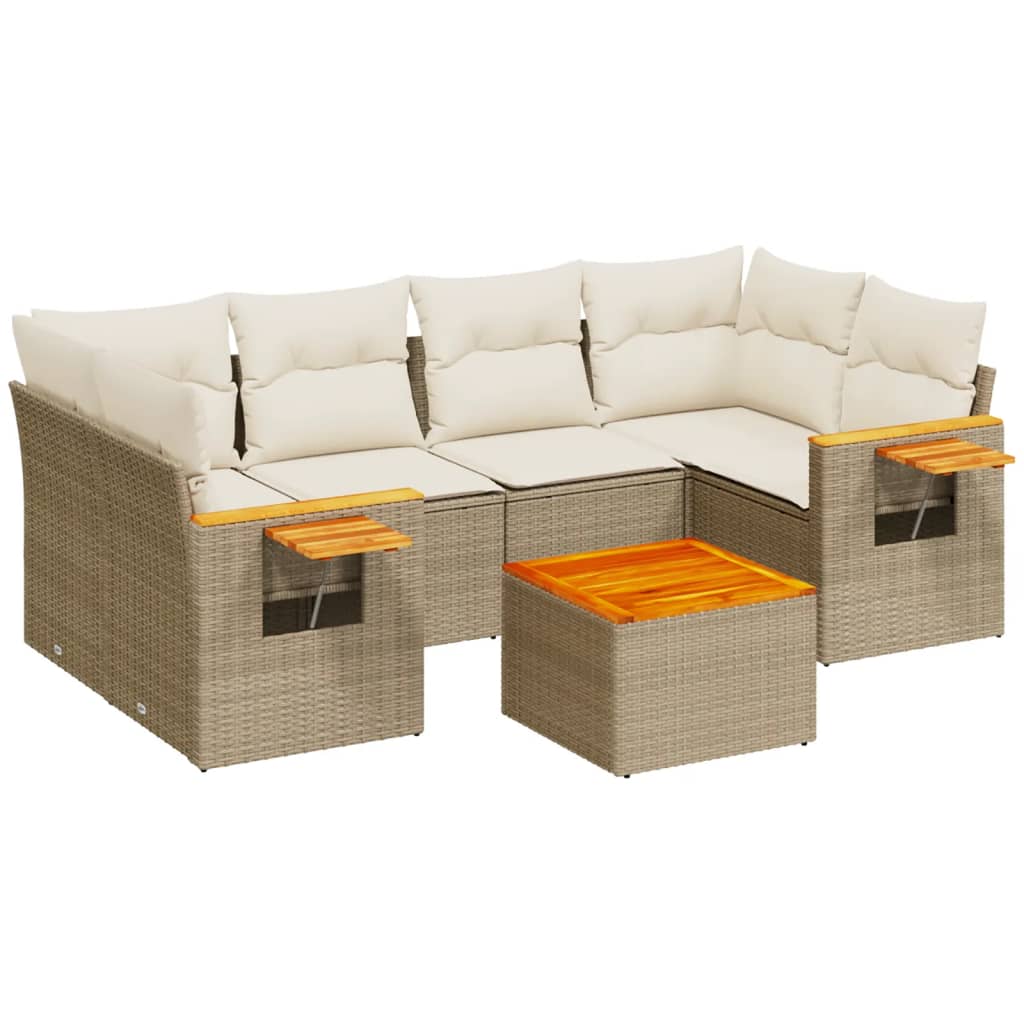 7-delige Loungeset met kussens poly rattan beige is nu te koop bij PeponiXL, paradijselijk wonen!