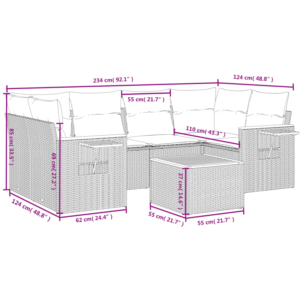 7-delige Loungeset met kussens poly rattan beige is nu te koop bij PeponiXL, paradijselijk wonen!