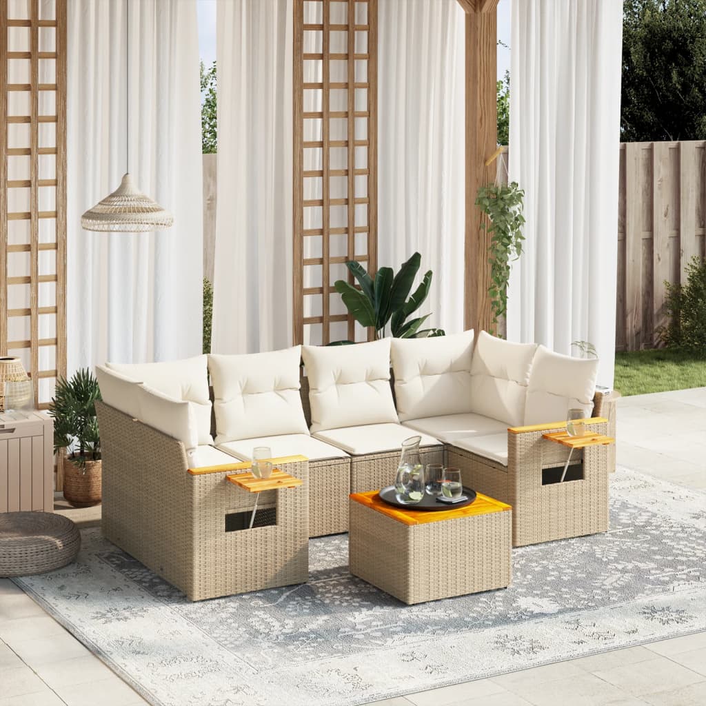 7-delige Loungeset met kussens poly rattan beige is nu te koop bij PeponiXL, paradijselijk wonen!