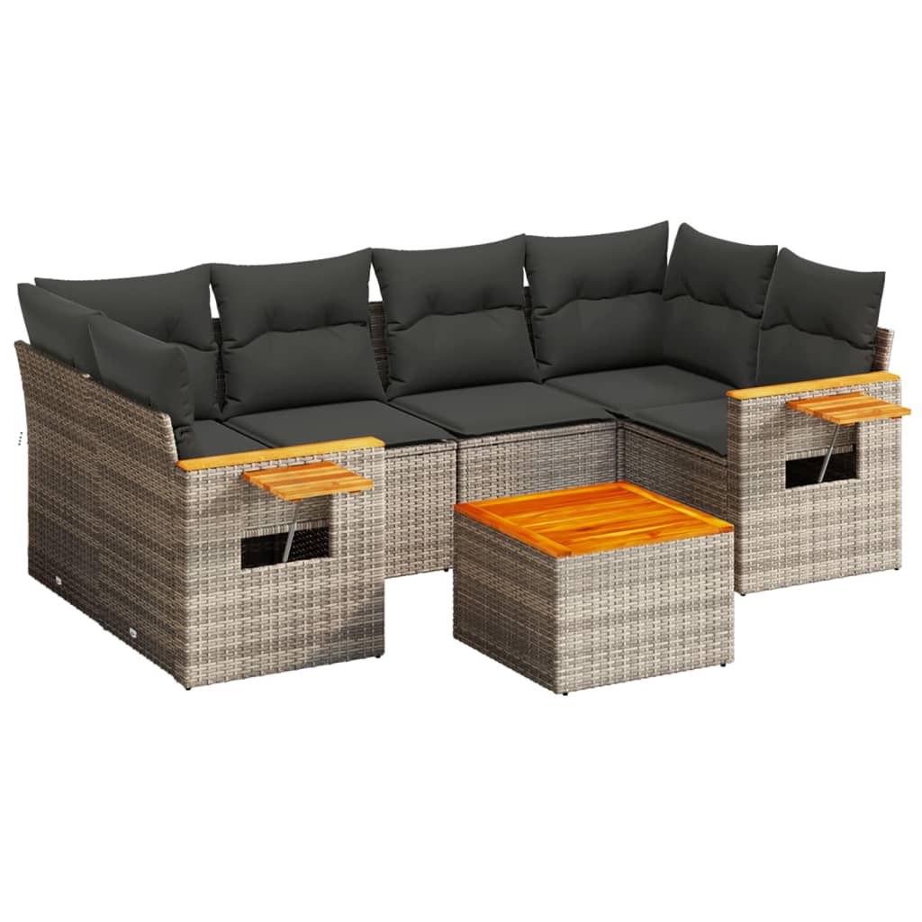 7-delige Loungeset met kussens poly rattan grijs is nu te koop bij PeponiXL, paradijselijk wonen!