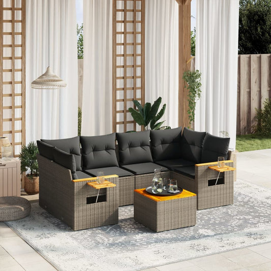 7-delige Loungeset met kussens poly rattan grijs is nu te koop bij PeponiXL, paradijselijk wonen!