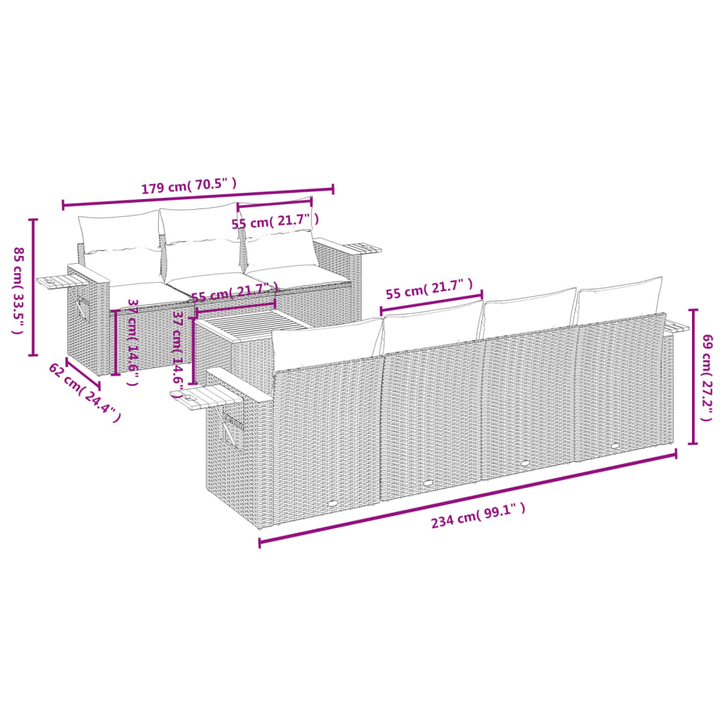 8-delige Loungeset met kussens poly rattan zwart is nu te koop bij PeponiXL, paradijselijk wonen!