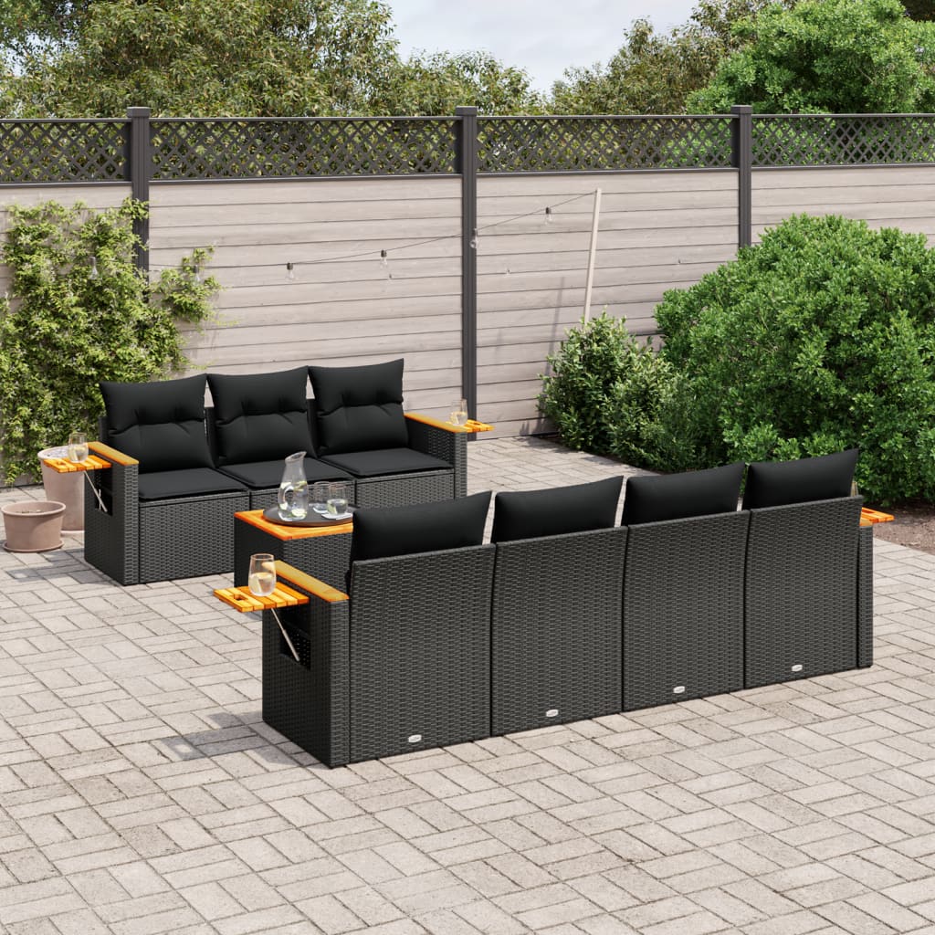 8-delige Loungeset met kussens poly rattan zwart is nu te koop bij PeponiXL, paradijselijk wonen!