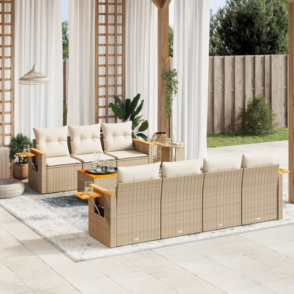 8-delige Loungeset met kussens poly rattan beige is nu te koop bij PeponiXL, paradijselijk wonen!