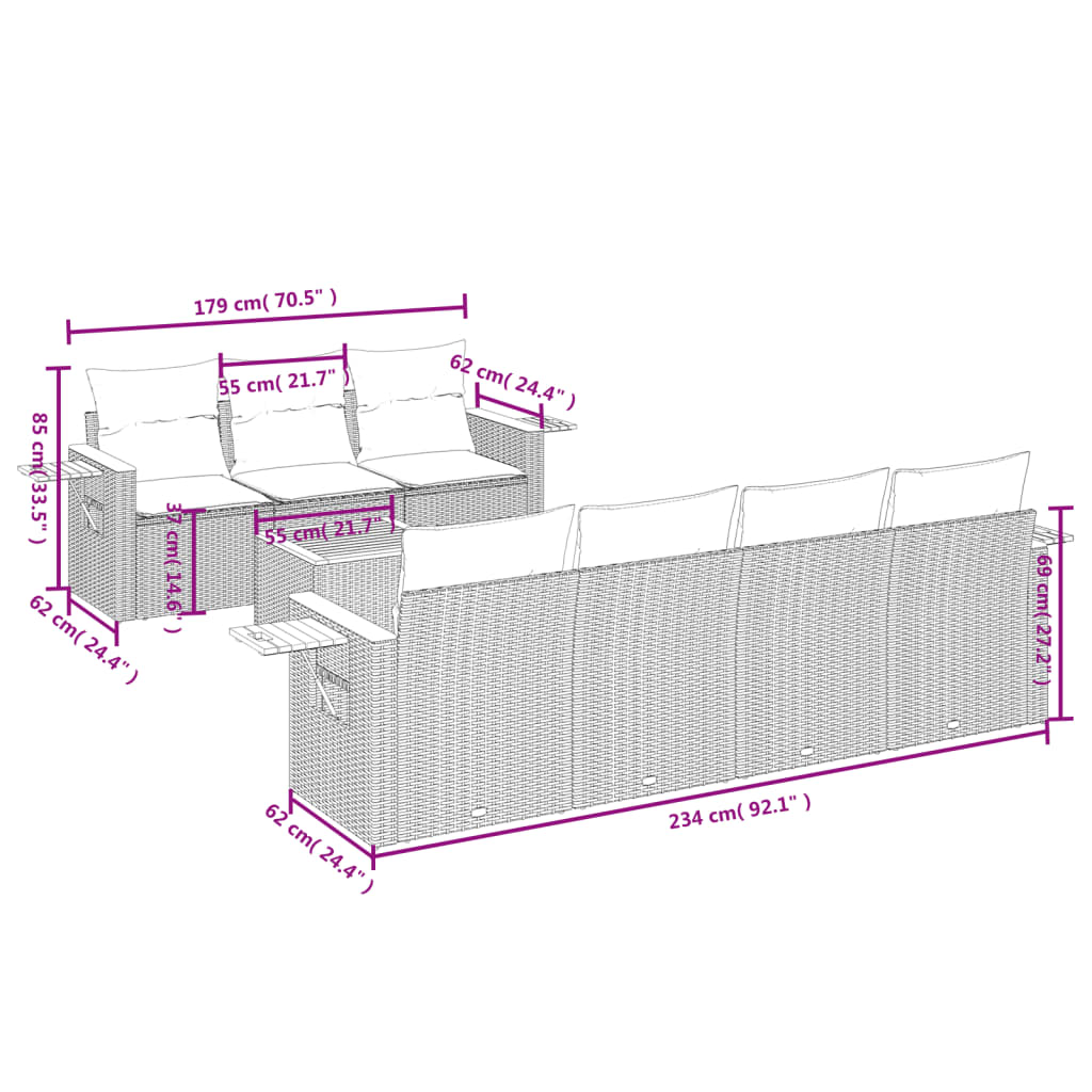 8-delige Loungeset met kussens poly rattan beige is nu te koop bij PeponiXL, paradijselijk wonen!