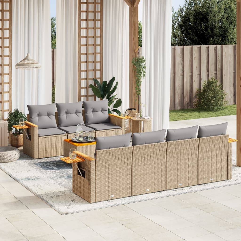 8-delige Loungeset met kussens poly rattan beige is nu te koop bij PeponiXL, paradijselijk wonen!