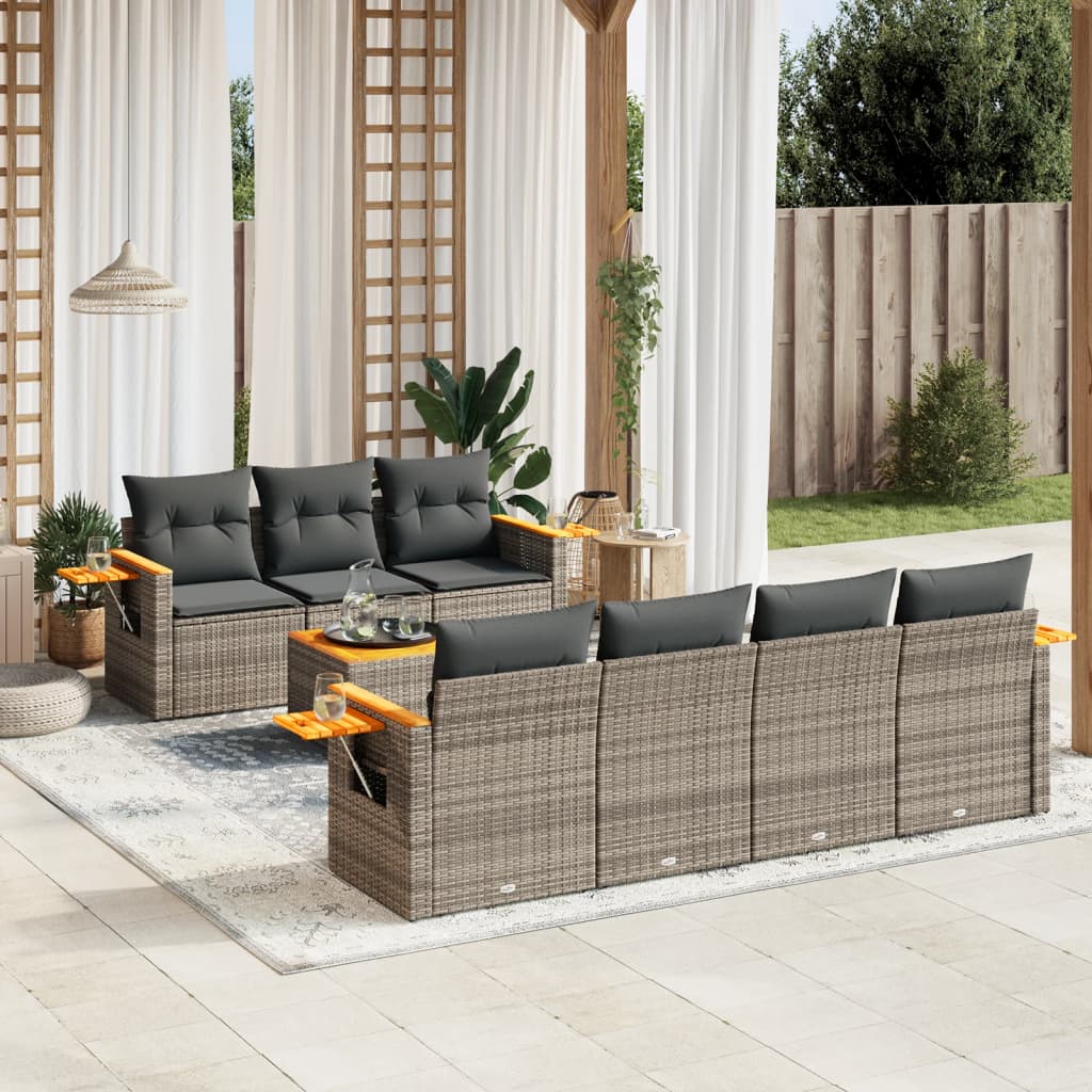 8-delige Loungeset met kussens poly rattan grijs is nu te koop bij PeponiXL, paradijselijk wonen!