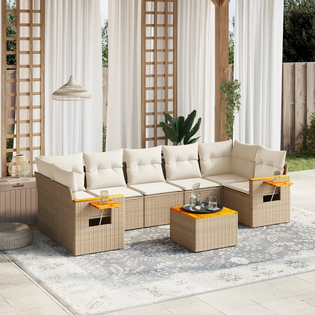 8-delige Loungeset met kussens poly rattan beige is nu te koop bij PeponiXL, paradijselijk wonen!