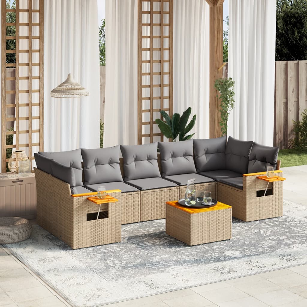 8-delige Loungeset met kussens poly rattan beige is nu te koop bij PeponiXL, paradijselijk wonen!