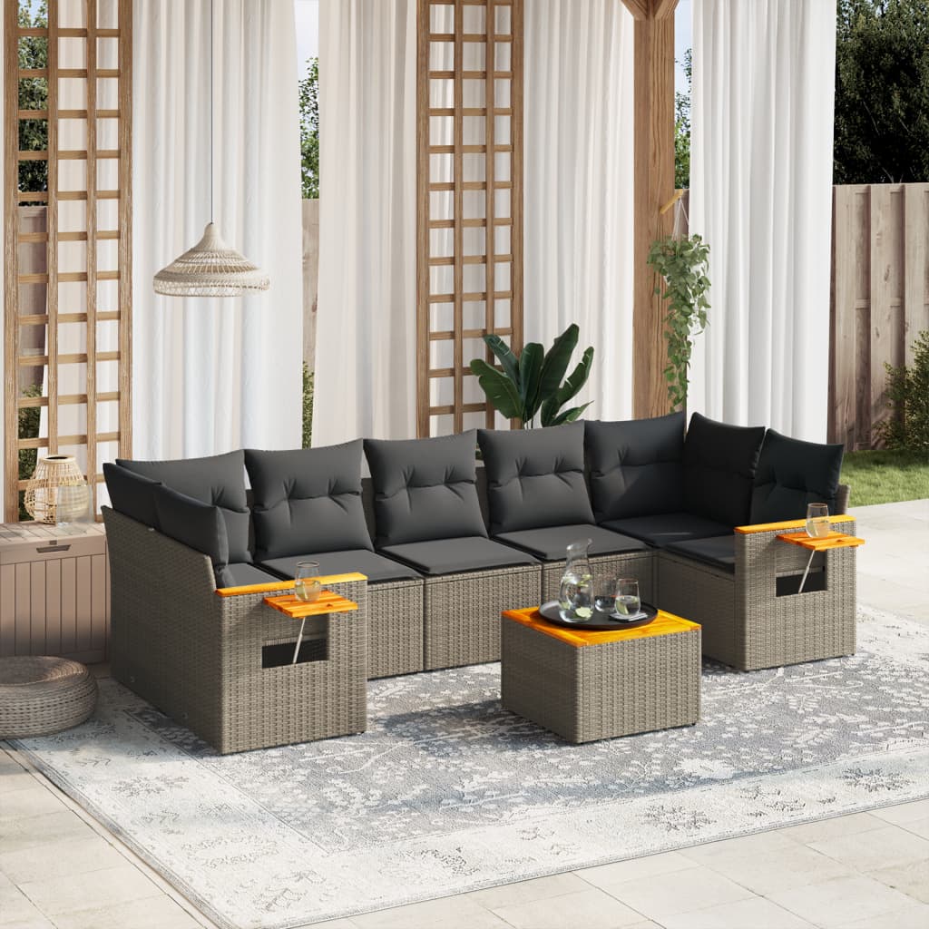 8-delige Loungeset met kussens poly rattan grijs is nu te koop bij PeponiXL, paradijselijk wonen!