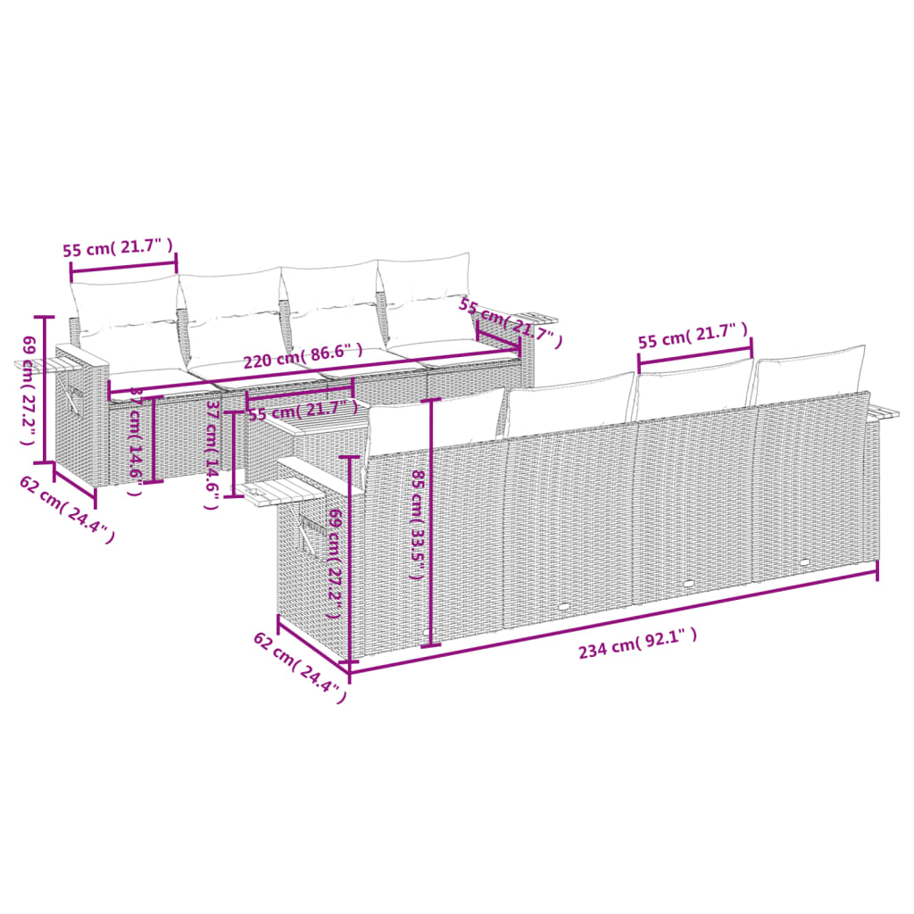 9-delige Loungeset met kussens poly rattan zwart is nu te koop bij PeponiXL, paradijselijk wonen!