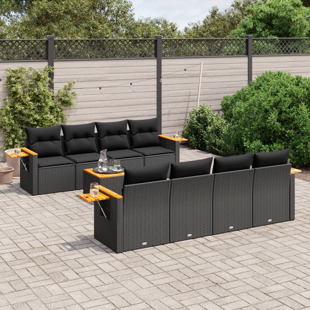 9-delige Loungeset met kussens poly rattan zwart is nu te koop bij PeponiXL, paradijselijk wonen!