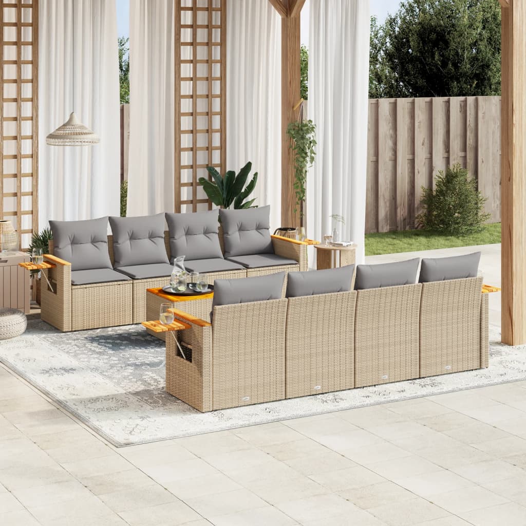9-delige Loungeset met kussens poly rattan beige is nu te koop bij PeponiXL, paradijselijk wonen!