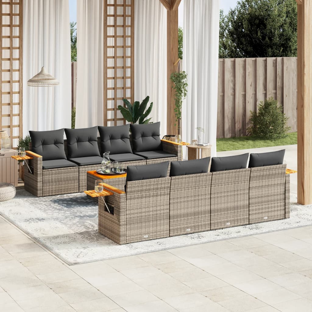 9-delige Loungeset met kussens poly rattan grijs is nu te koop bij PeponiXL, paradijselijk wonen!