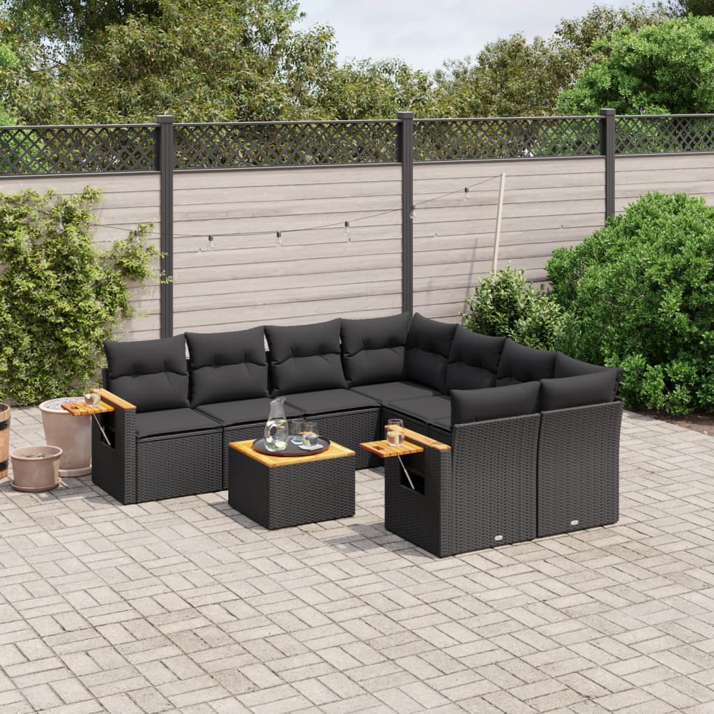 9-delige Loungeset met kussens poly rattan zwart is nu te koop bij PeponiXL, paradijselijk wonen!