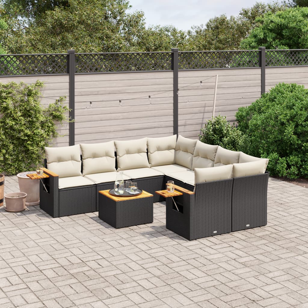 9-delige Loungeset met kussens poly rattan zwart is nu te koop bij PeponiXL, paradijselijk wonen!