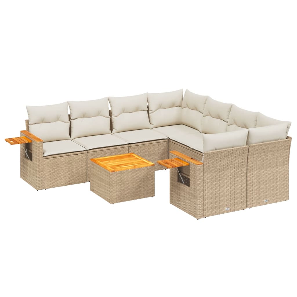 9-delige Loungeset met kussens poly rattan beige is nu te koop bij PeponiXL, paradijselijk wonen!