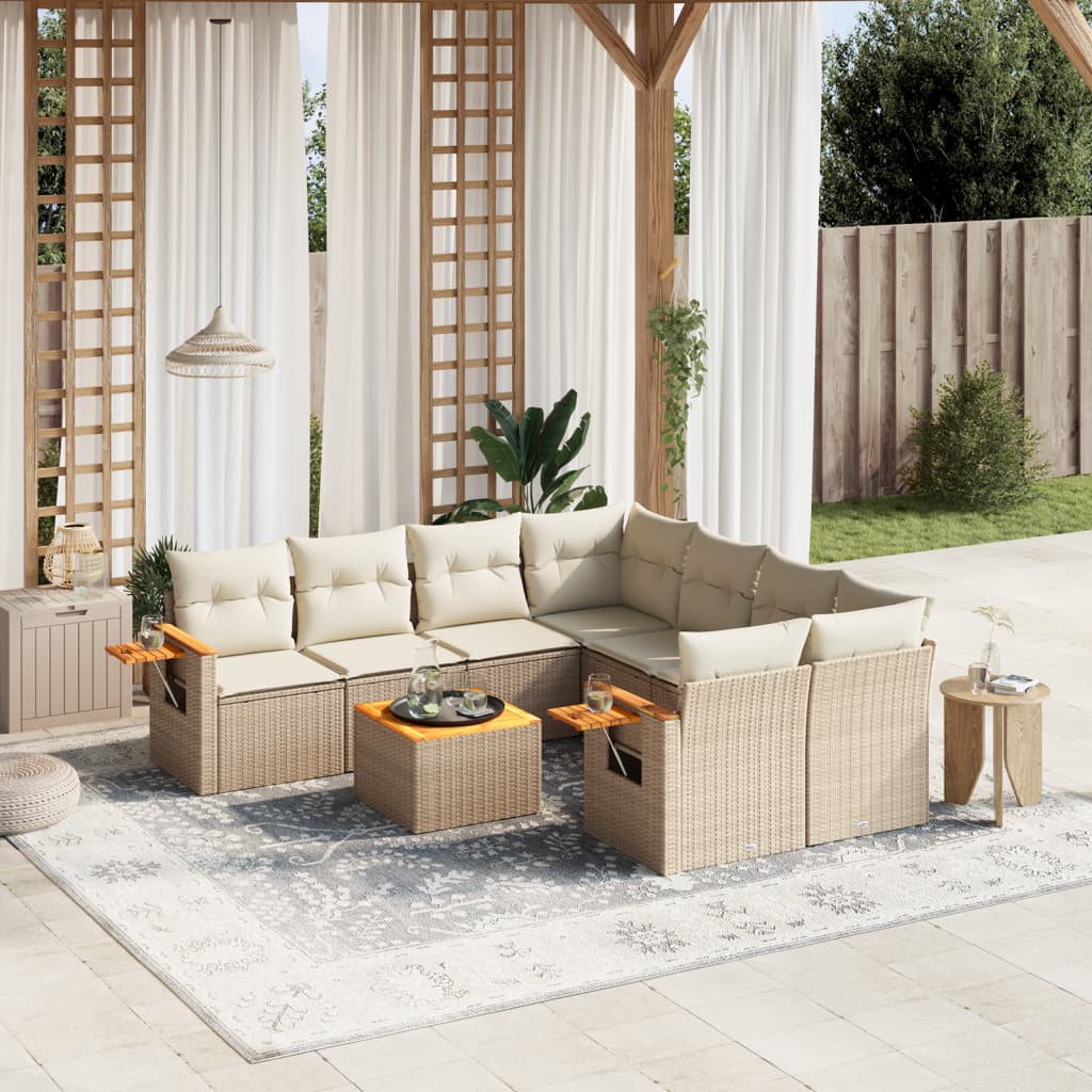 9-delige Loungeset met kussens poly rattan beige is nu te koop bij PeponiXL, paradijselijk wonen!