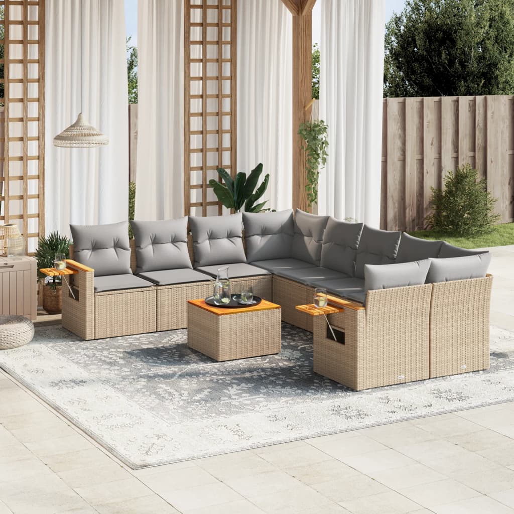 9-delige Loungeset met kussens poly rattan beige is nu te koop bij PeponiXL, paradijselijk wonen!